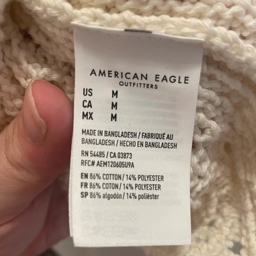 American Eagle Crochet Loose Knit Polo Sweater Cream Tassels Modern Flare Size M